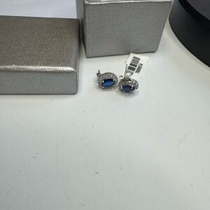 Simulated Blue and White Diamond Earrings in Silvertone 3.25 ctw